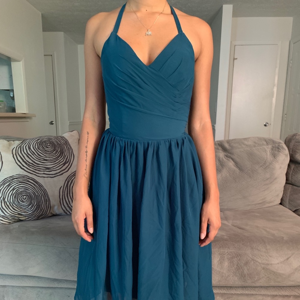 Teal Sea Green Halter Bridesmaid Wedding Dress S 2